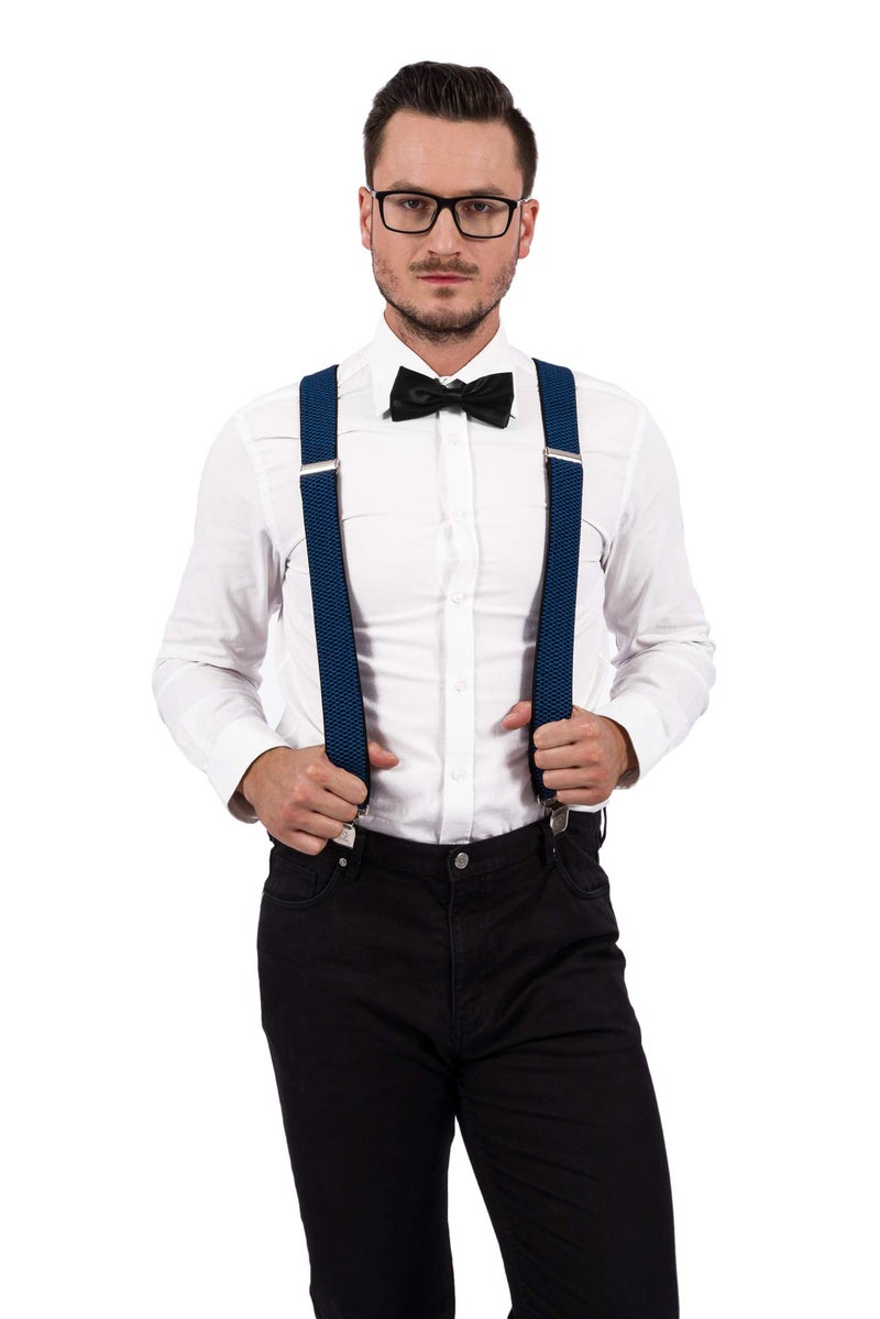 Decalen Mens Suspenders Very Strong Clips Heavy Duty Braces Big and Tall X Style (Blue) - Image 4